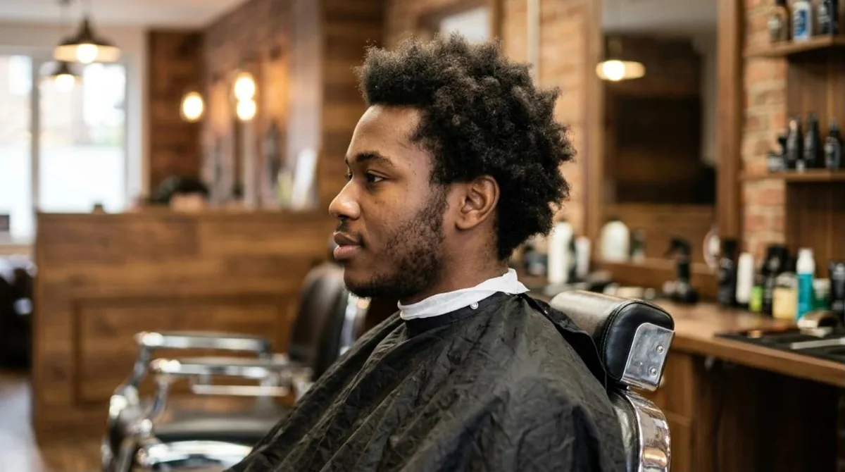 Client in a barber chair before a cut