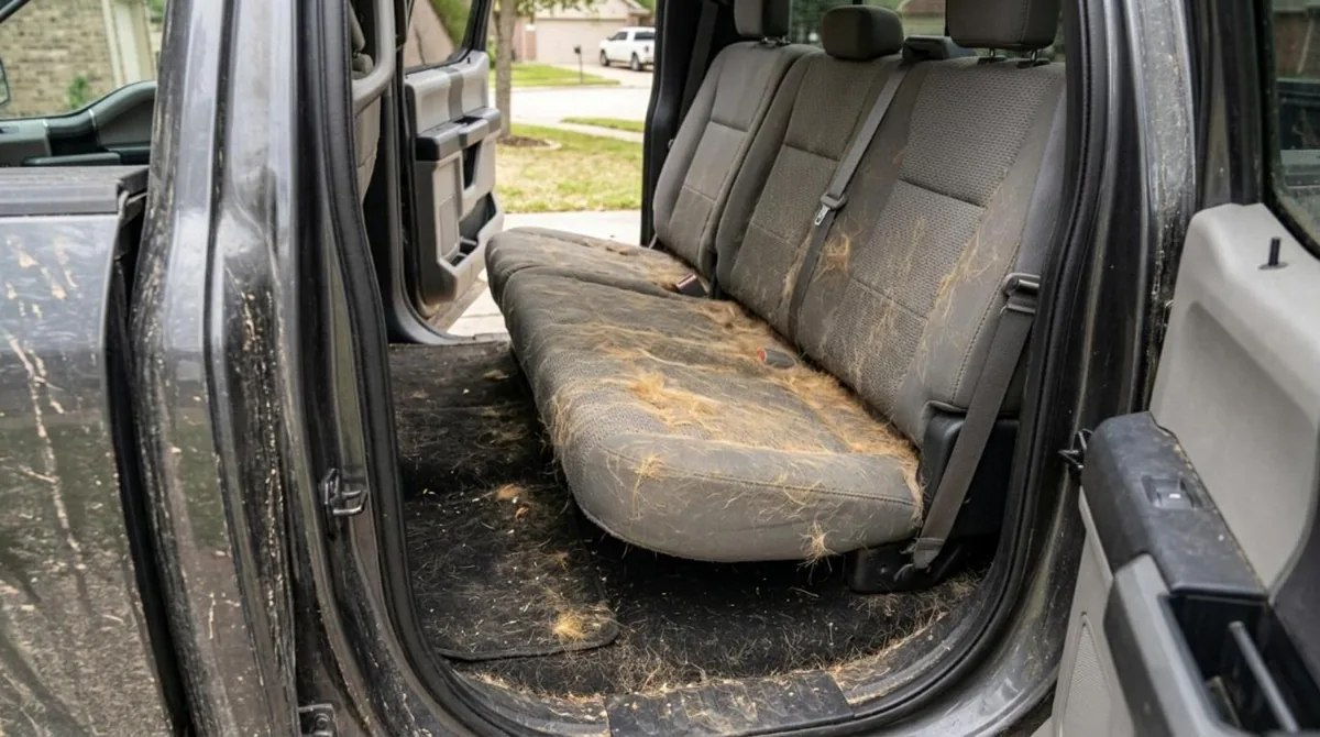 Before: Rear seat covered in dog hair