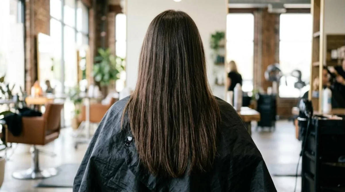 Client with long hair in a salon chair