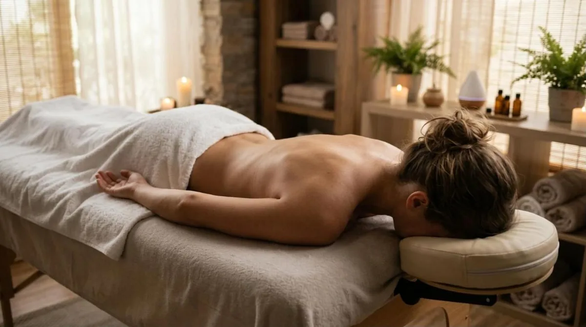 Client relaxing on a massage table