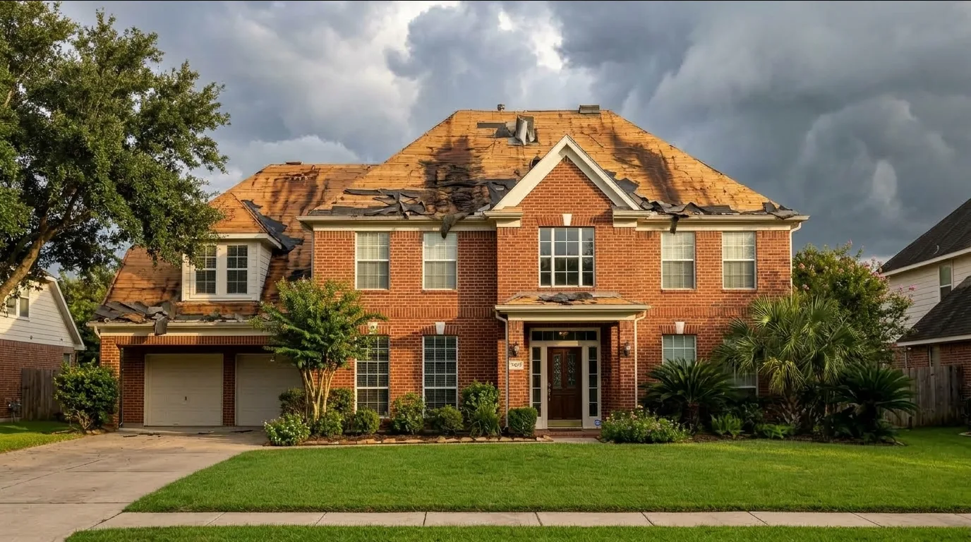 Under the old shingles: water-stained, rotting roof decking